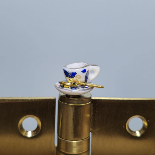 Tea Cup Floral Blue Hinge Head